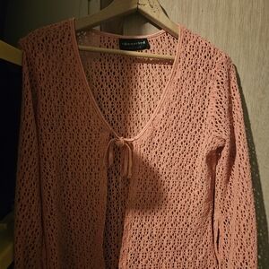 Pink Open-Knit Cardigan